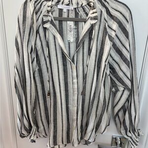 Olivaceous Black and White Striped Blouse